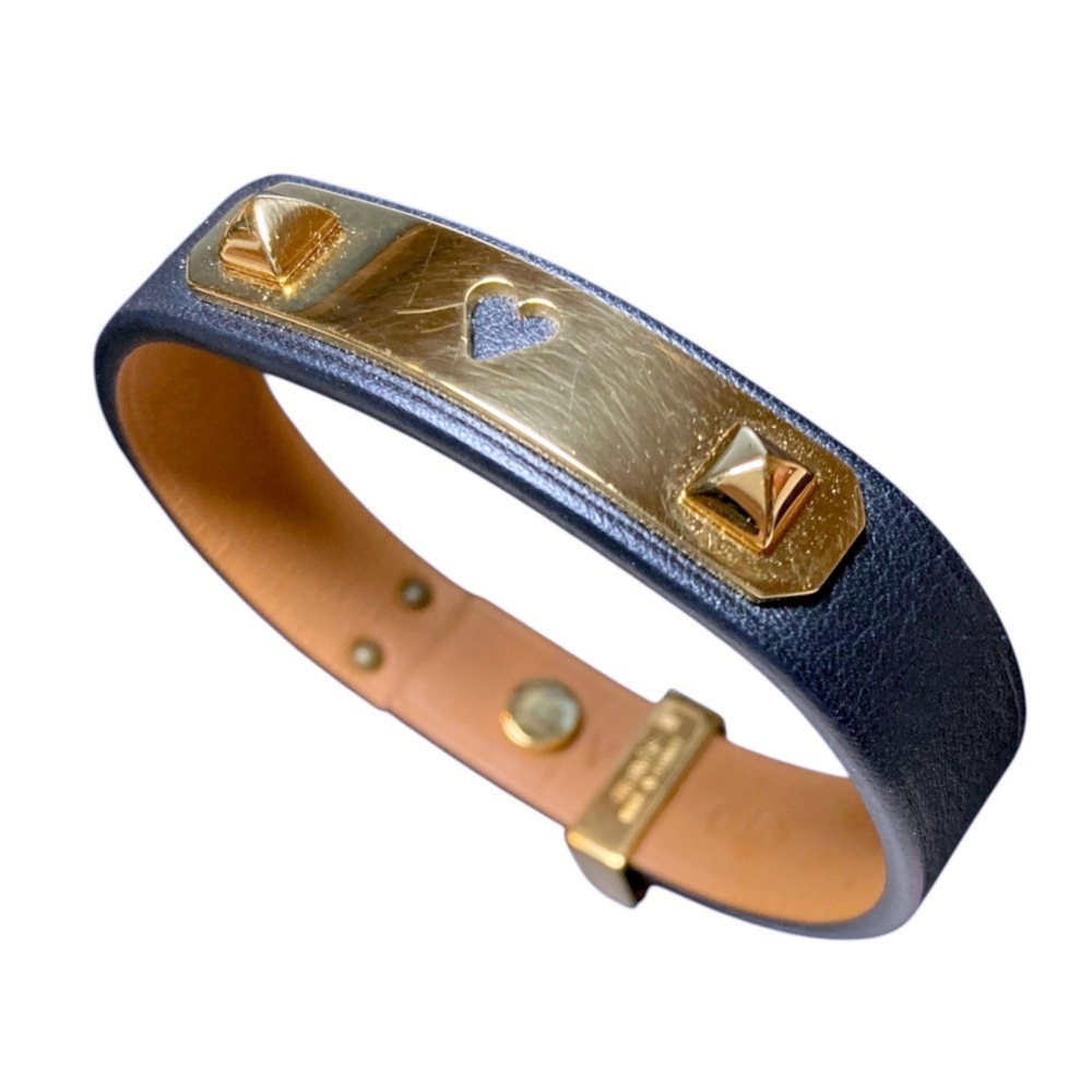 HERMES Hermes As de Coeur Heart Motif GP Leather Bracelet T2 Navy Gold Color ... - Picture 2 of 14